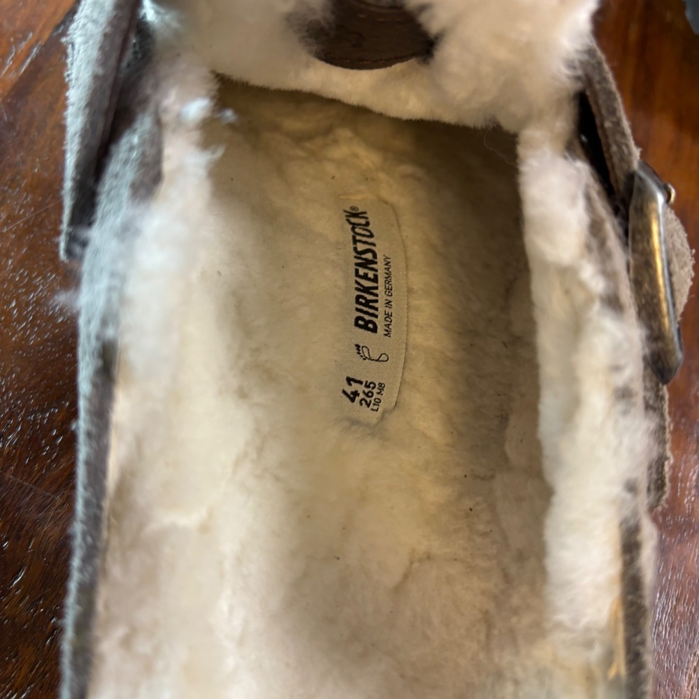 Birkenstock Boston Shearling Suede Clogs Taupe Brown Mules Womens 41 L10 M8 - Picture 3 of 15